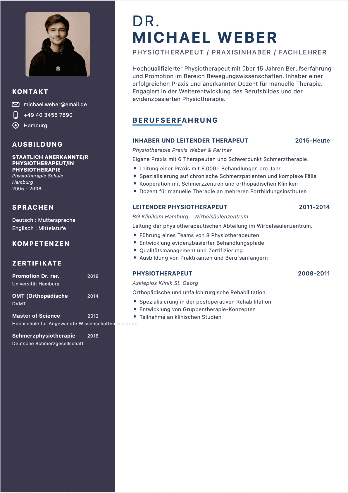 Physiotherapeut Lebenslauf - Senior CV Physiotherapeut Senior - Physiotherapeut Lebenslauf