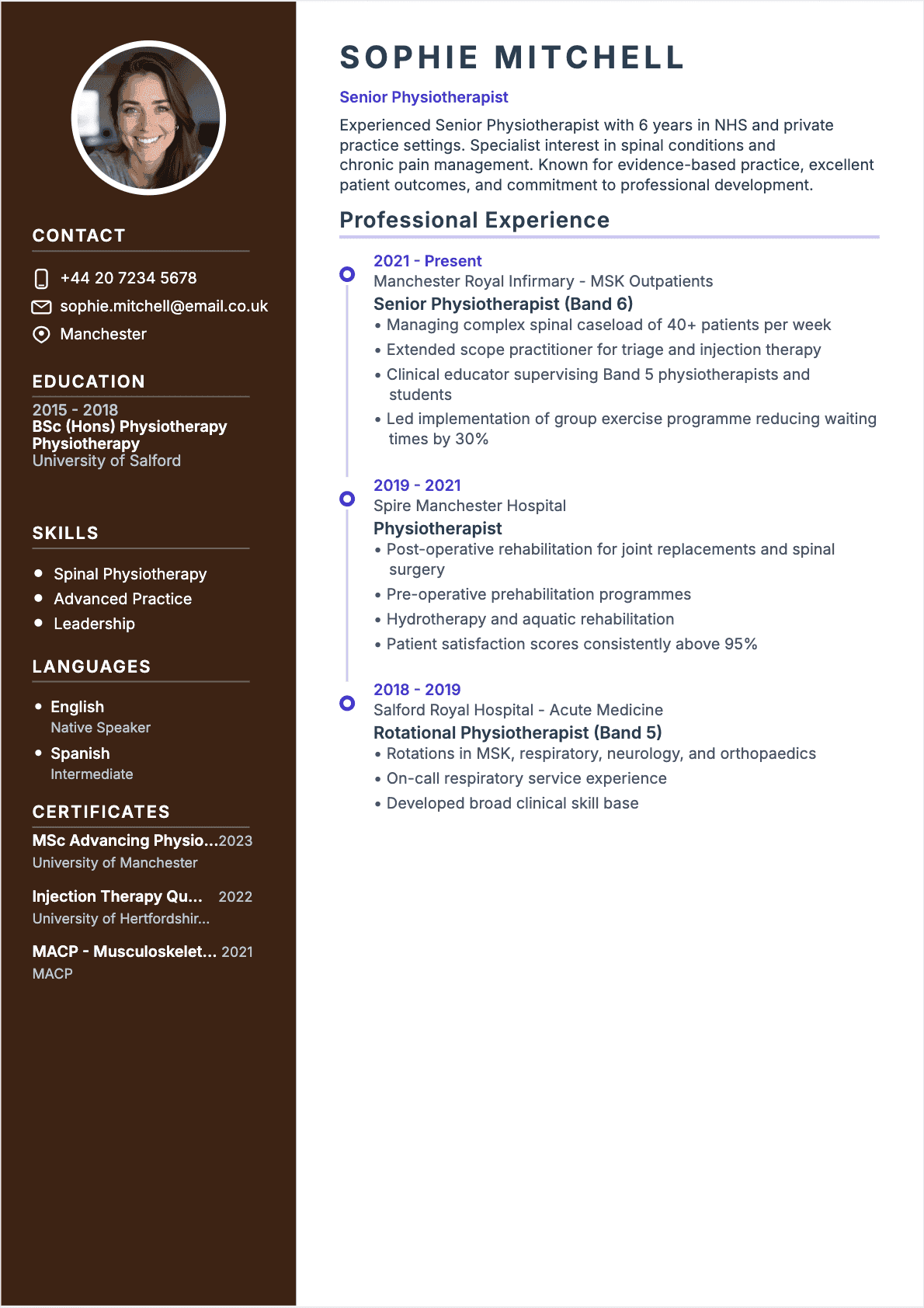 Physiotherapist resume example