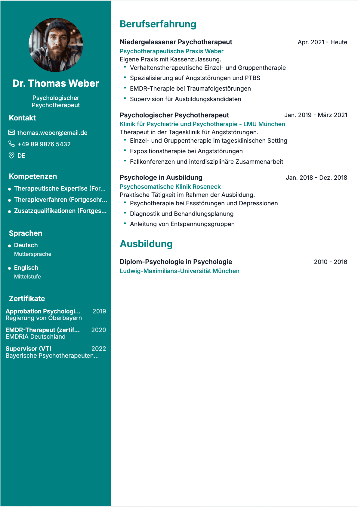 Psychologist Lebenslauf - Confirmé CV Psychologist Confirmé - Psychologist Lebenslauf