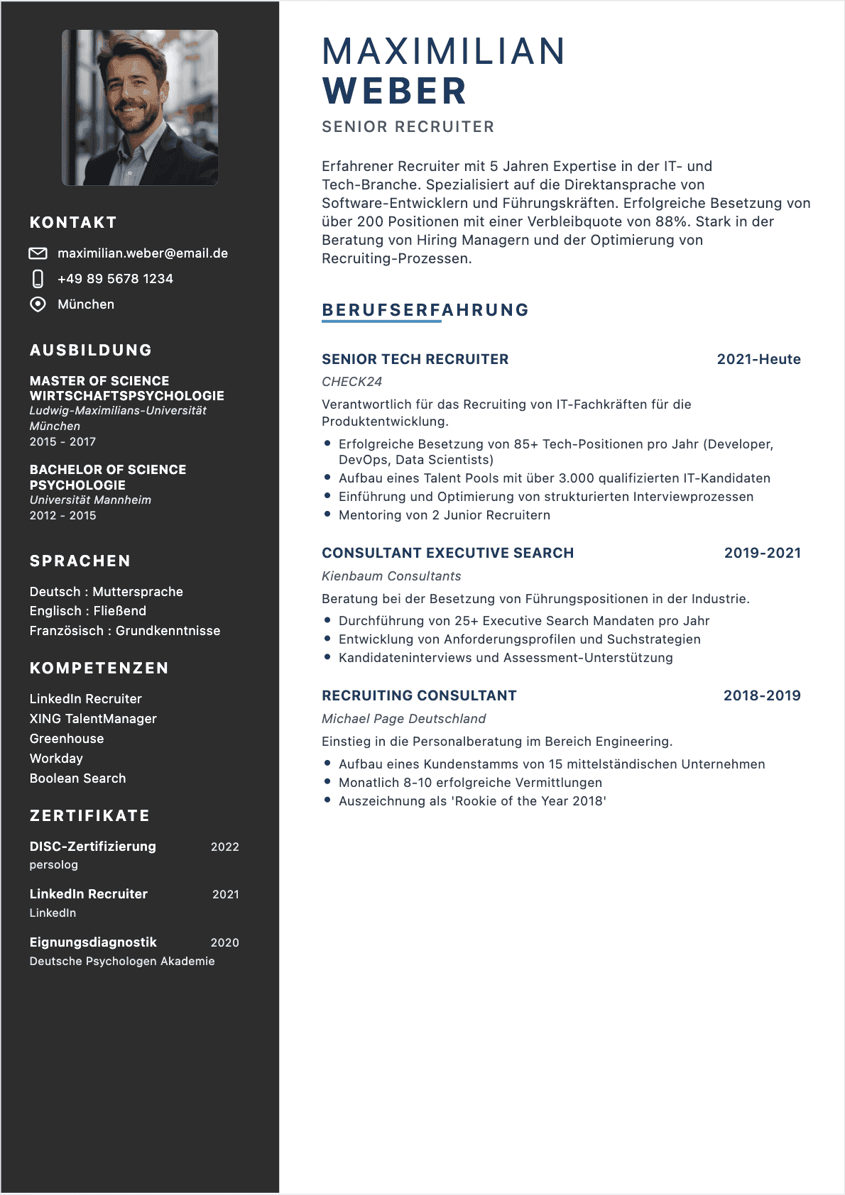 Recruiter Lebenslauf Vorlage herunterladen Recruiter Lebenslauf Vorlage, Intermediate