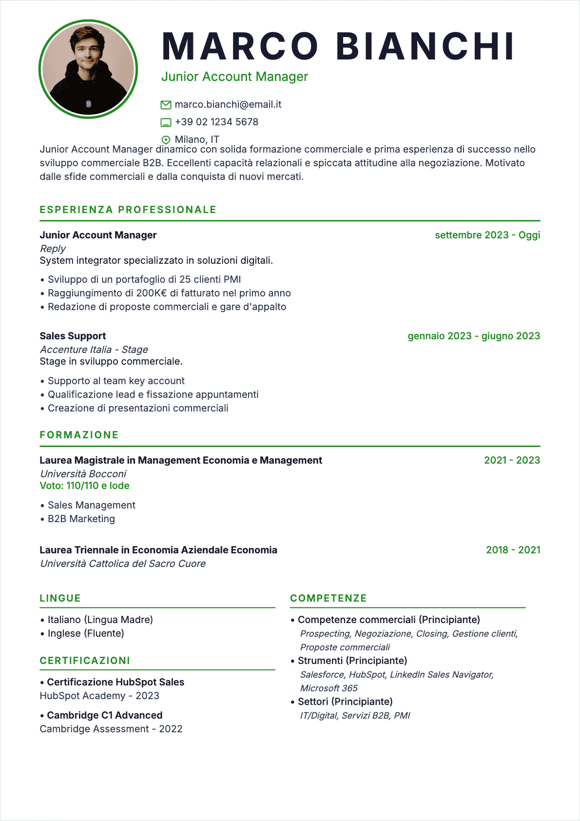 CV Responsabile Clienti - Junior CV Responsabile Clienti Junior - CV Responsabile Clienti