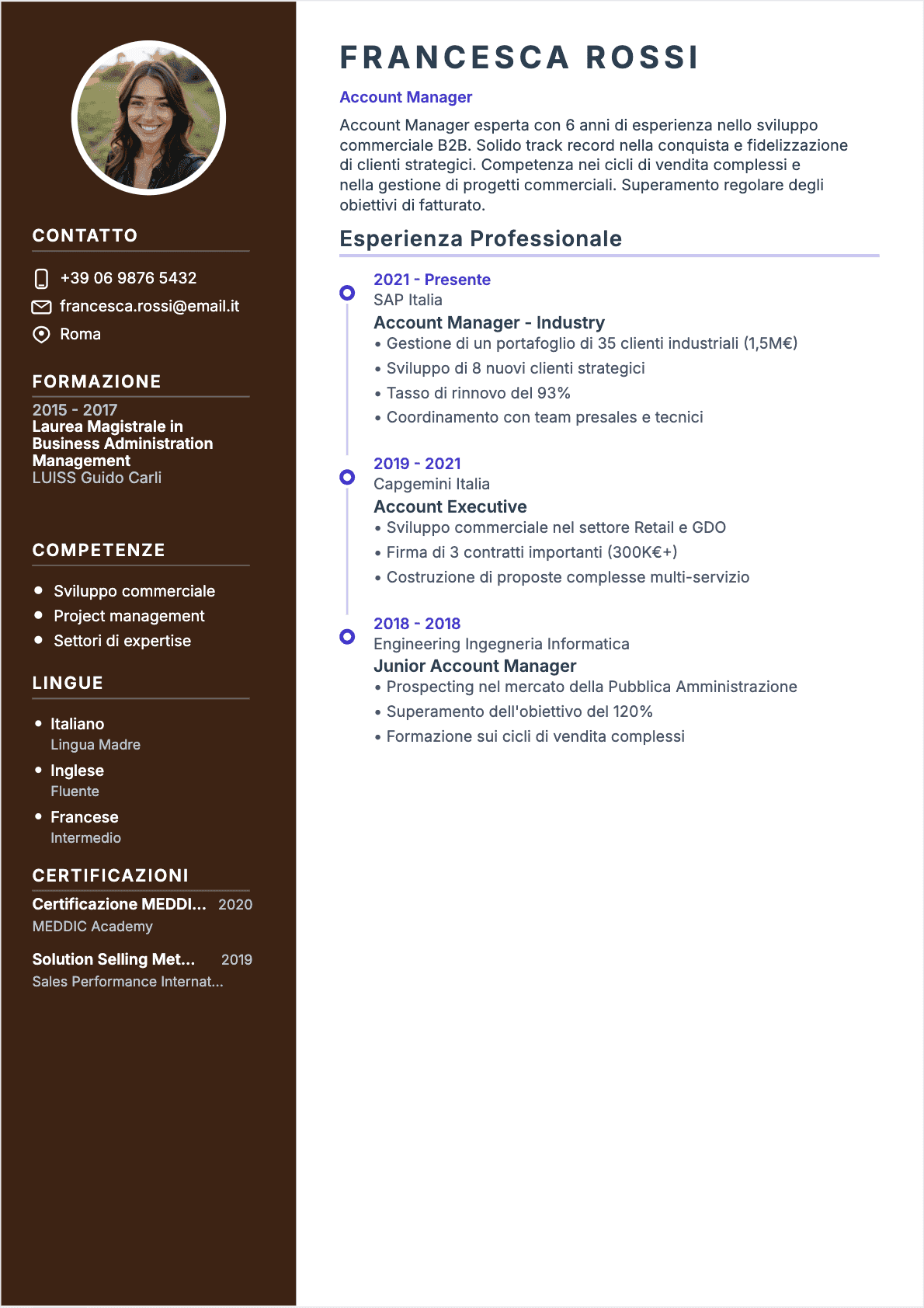 CV Responsabile Clienti - Confirmé CV Responsabile Clienti Confirmé - CV Responsabile Clienti