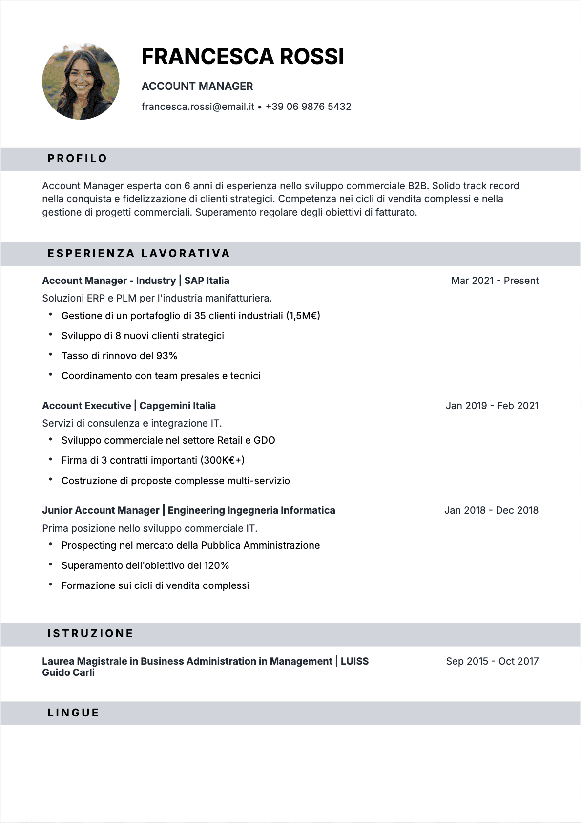 CV Responsabile Clienti - Confirmé CV Responsabile Clienti Confirmé - CV Responsabile Clienti
