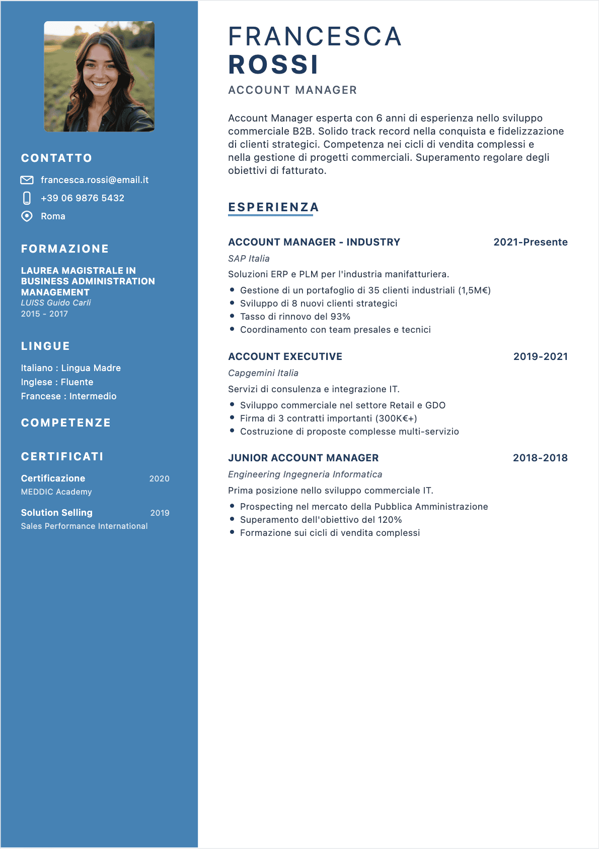 CV Responsabile Clienti - Confirmé CV Responsabile Clienti Confirmé - CV Responsabile Clienti