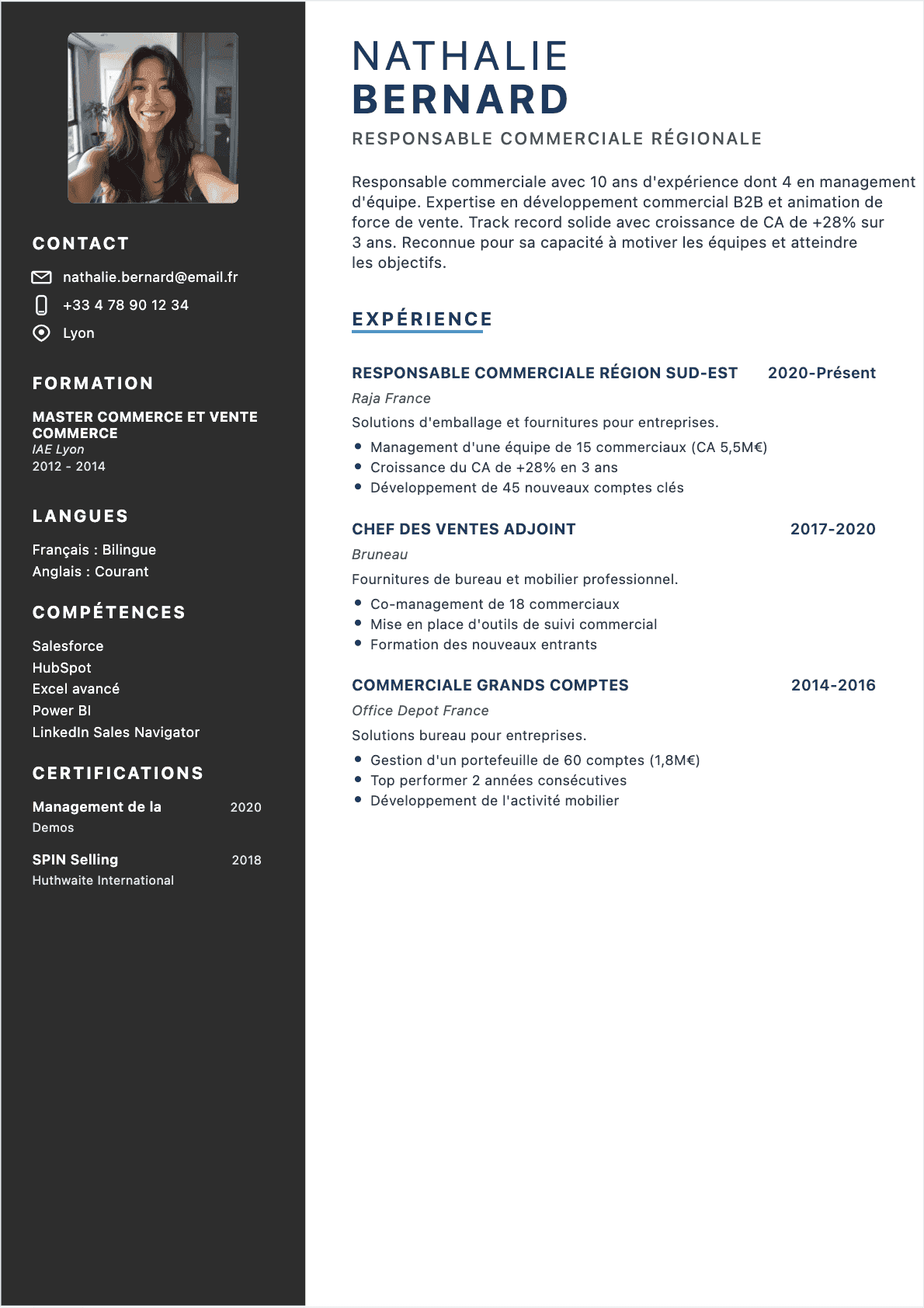 Exemple de CV Responsable commercial