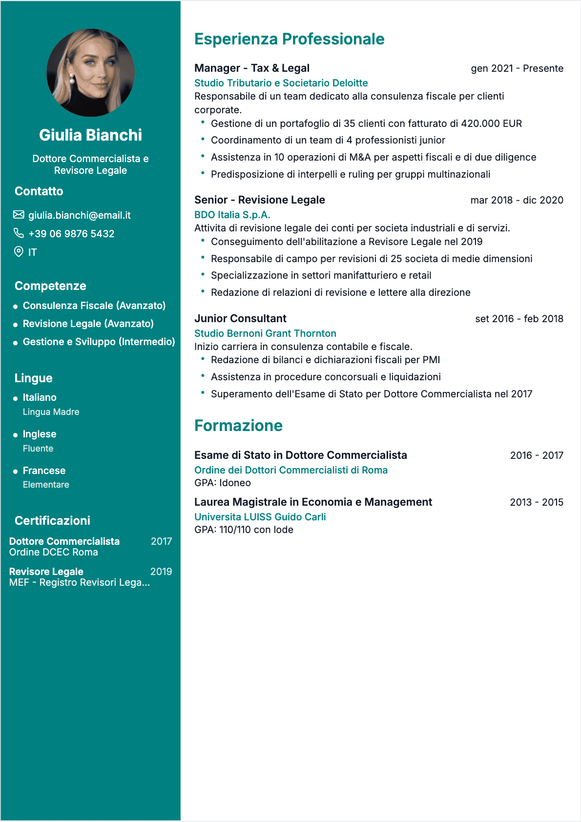 CV Revisore contabile - Confirmé CV Revisore contabile Confirmé - CV Revisore contabile