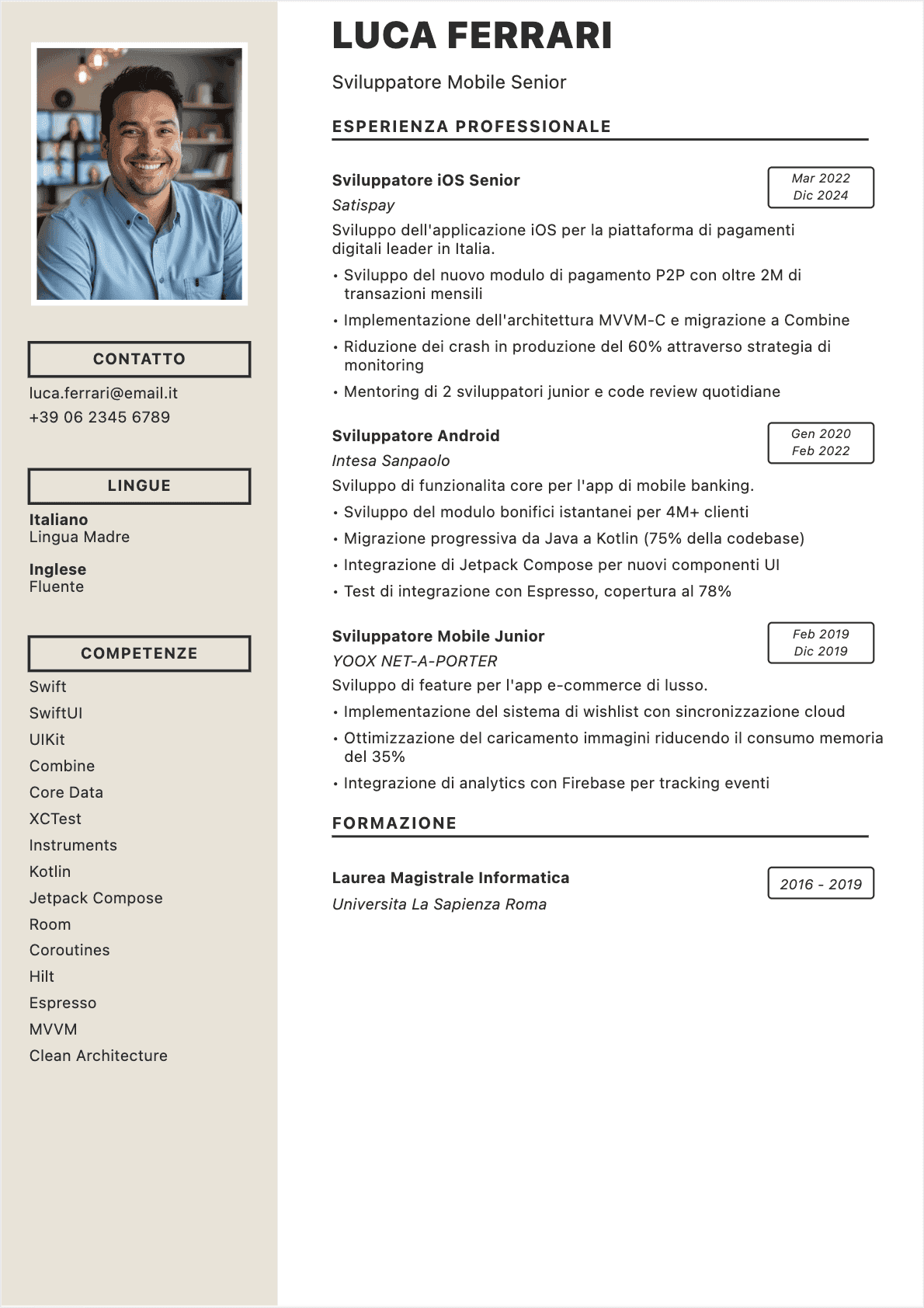 CV Sviluppatore mobile - Confirmé CV Sviluppatore mobile Confirmé - CV Sviluppatore mobile