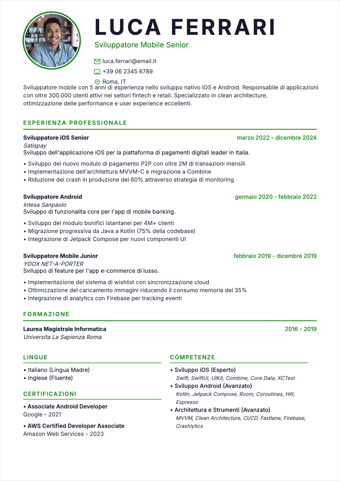 CV Sviluppatore mobile - Confirmé CV Sviluppatore mobile Confirmé - CV Sviluppatore mobile