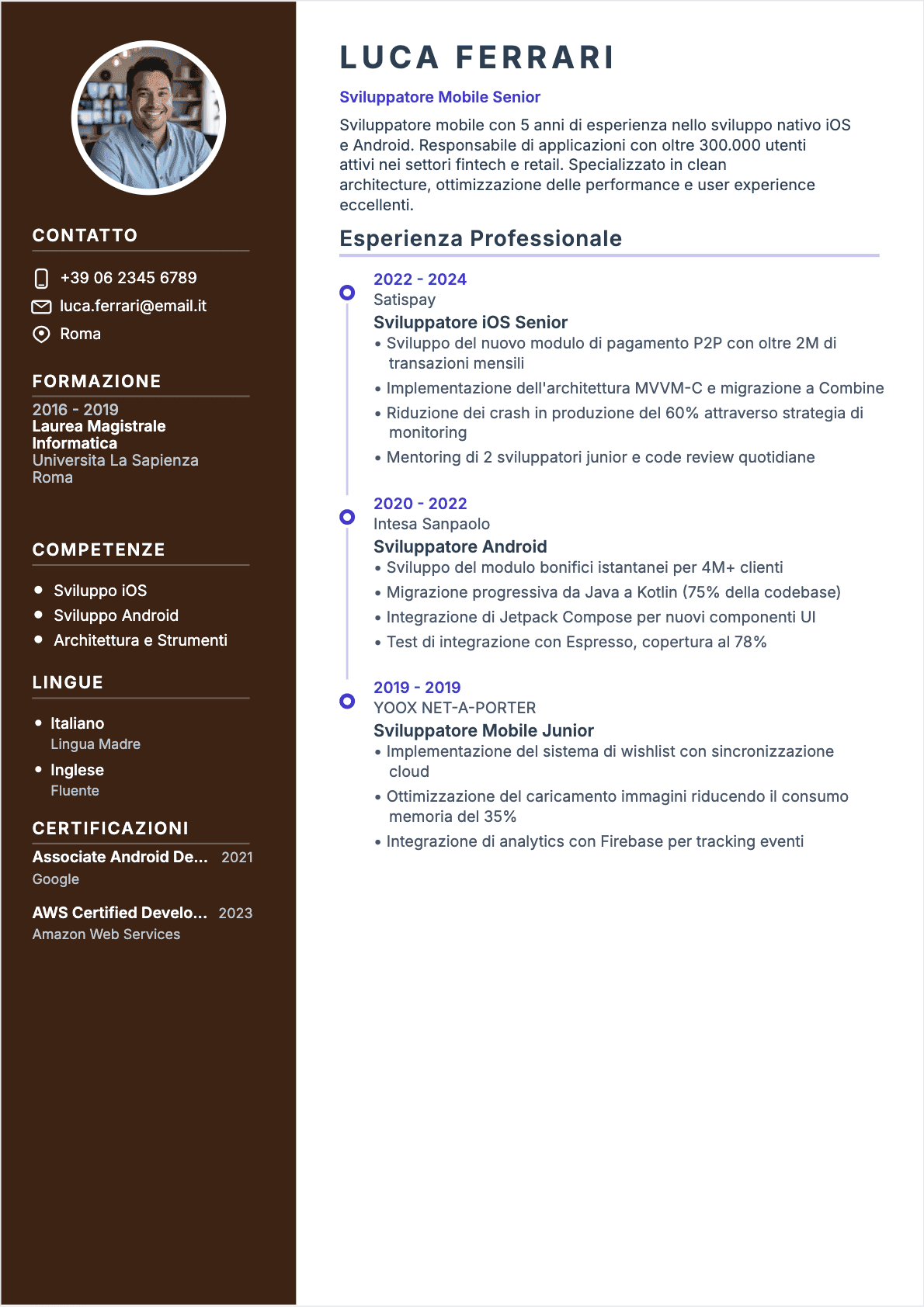 CV Sviluppatore mobile - Confirmé CV Sviluppatore mobile Confirmé - CV Sviluppatore mobile