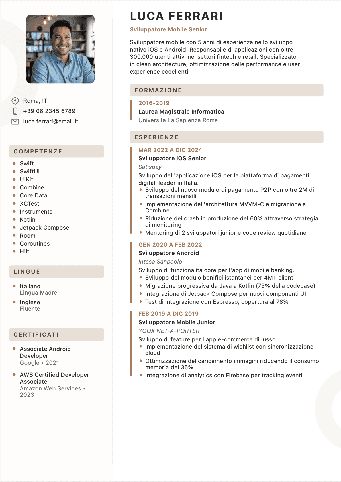 CV Sviluppatore mobile - Confirmé CV Sviluppatore mobile Confirmé - CV Sviluppatore mobile