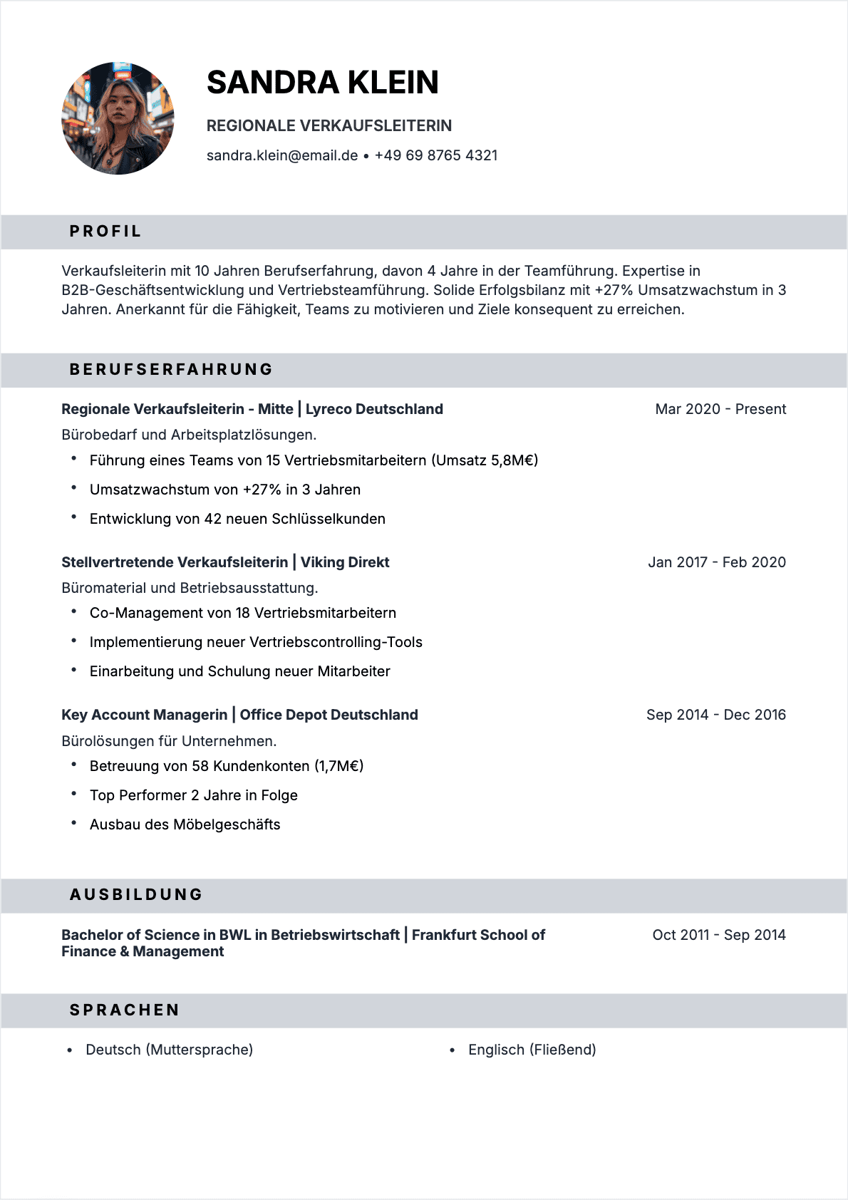 Verkaufsleiter Lebenslauf-Beispiel