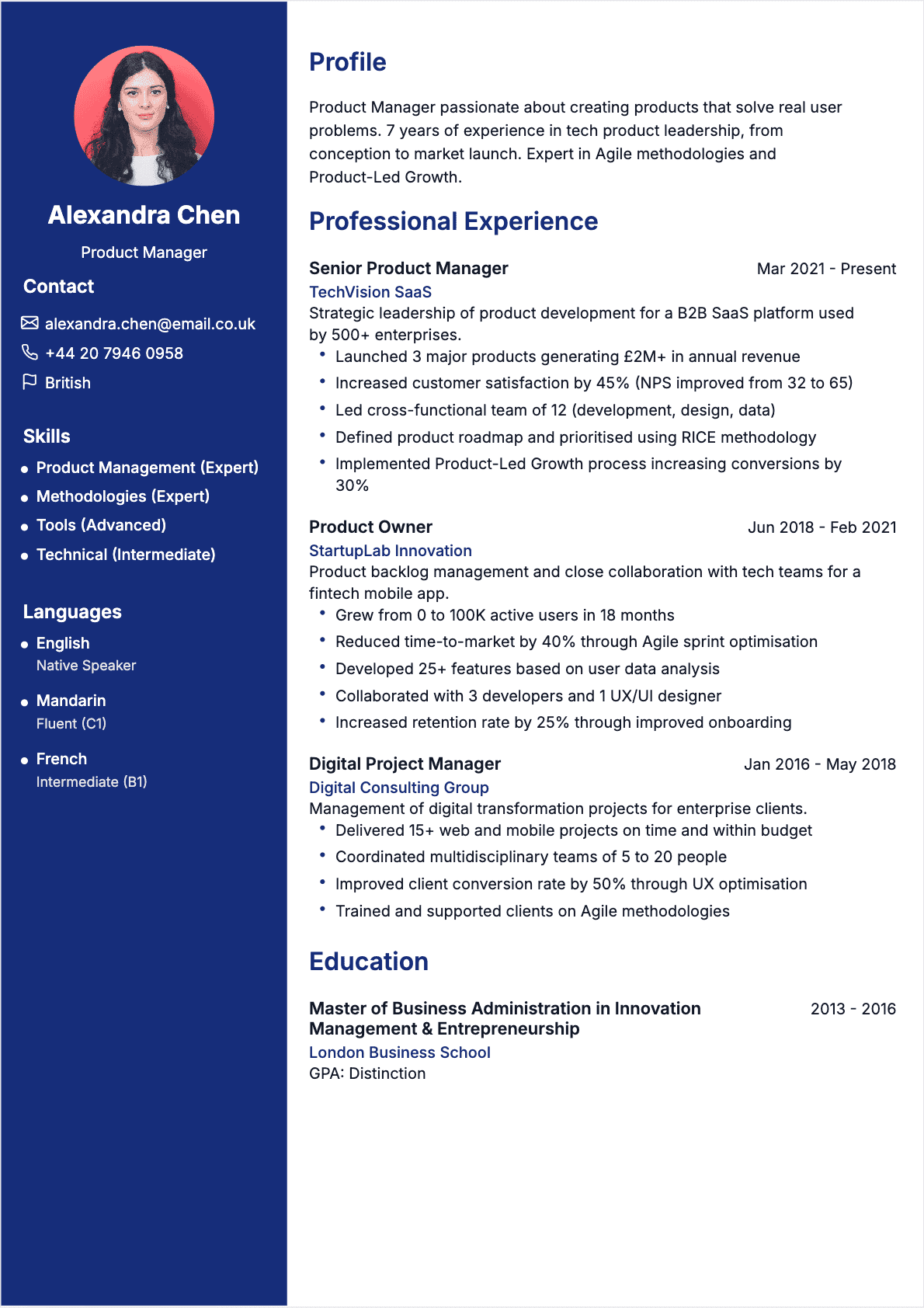 Zenith - Template de CV professionnel optimisé ATS | CVtoWork