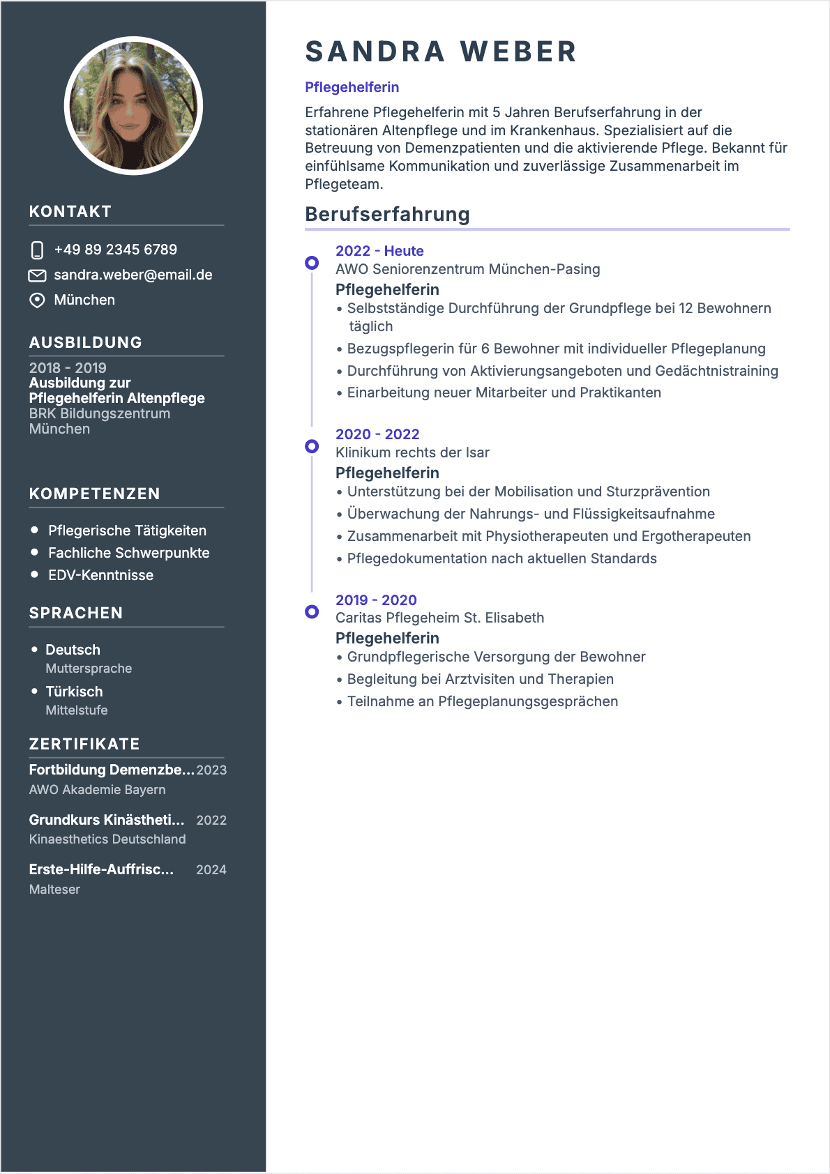 Modèle de CV CV Pflegehelfer - Niveau Erfahren | Template professionnel optimisé ATS