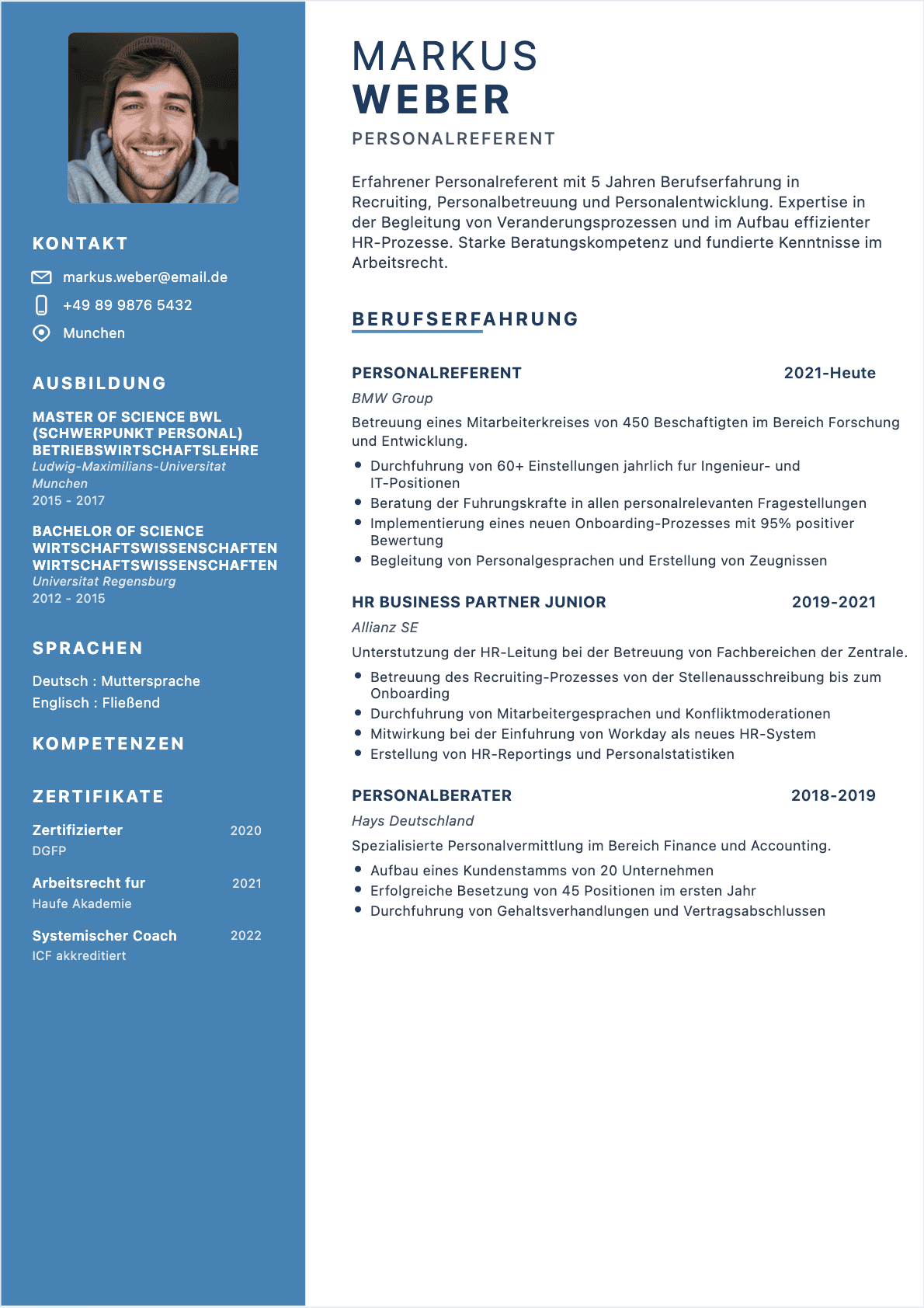 Modèle de CV CV HR-Spezialist - Niveau Erfahren | Template professionnel optimisé ATS