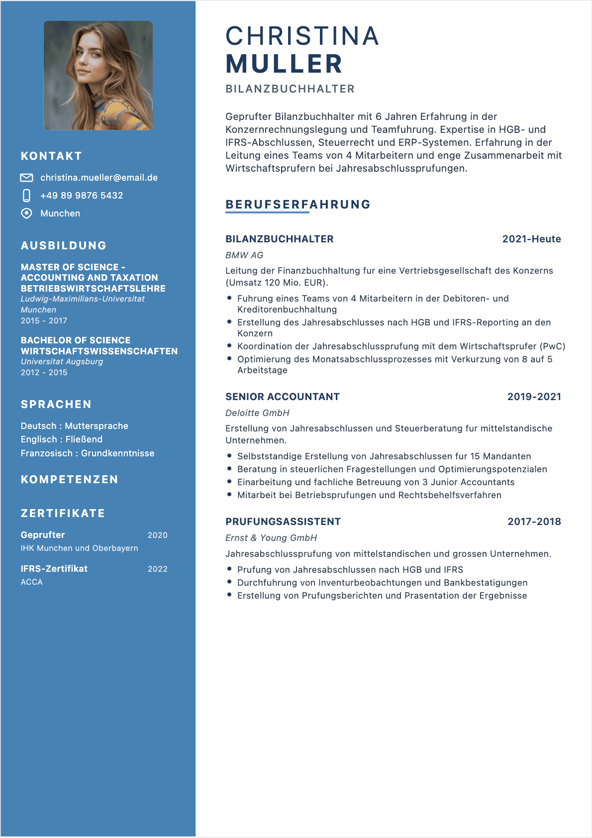 Modèle de CV CV Chefbuchhalter - Niveau Erfahren | Template professionnel optimisé ATS