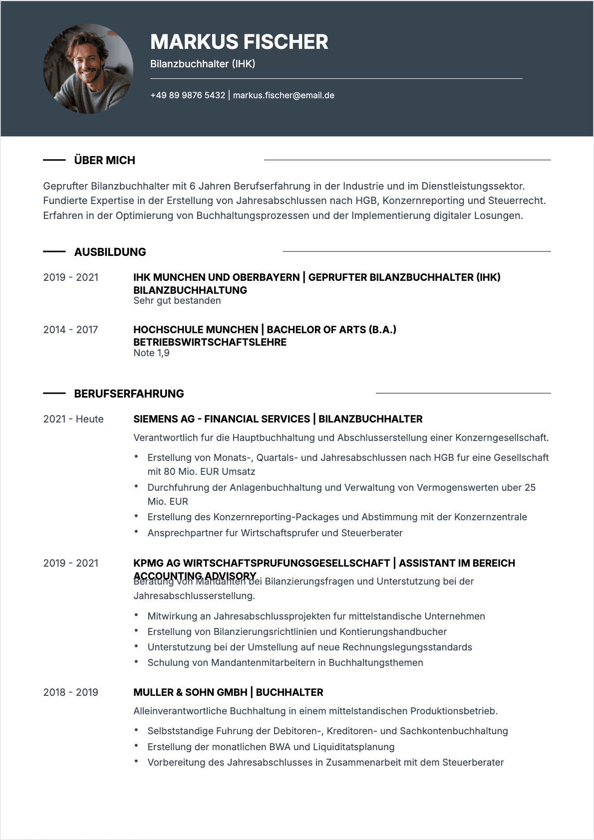 Télécharger le modèle de CV CV Buchhalter Modèle de CV CV Buchhalter - Niveau Erfahren | Template professionnel optimisé ATS