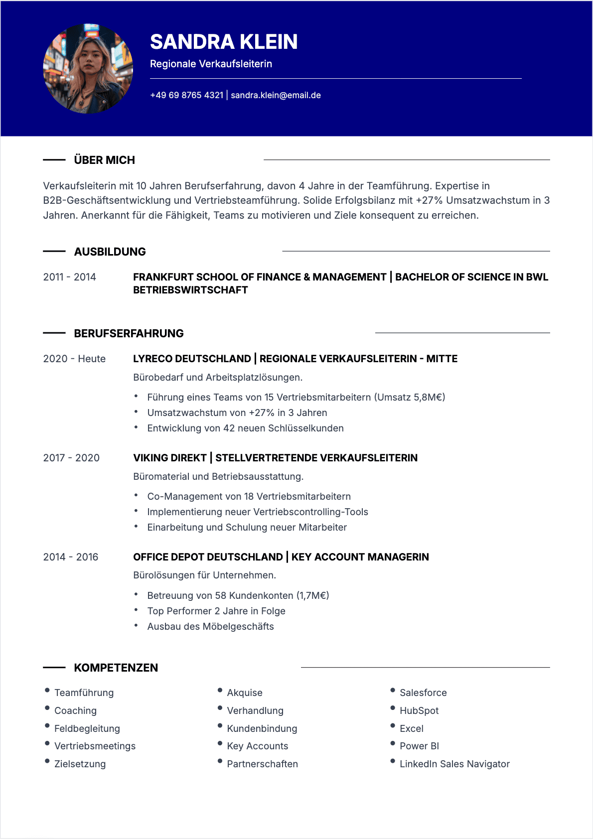 Modèle de CV CV Vertriebsleiter - Niveau Erfahren | Template professionnel optimisé ATS