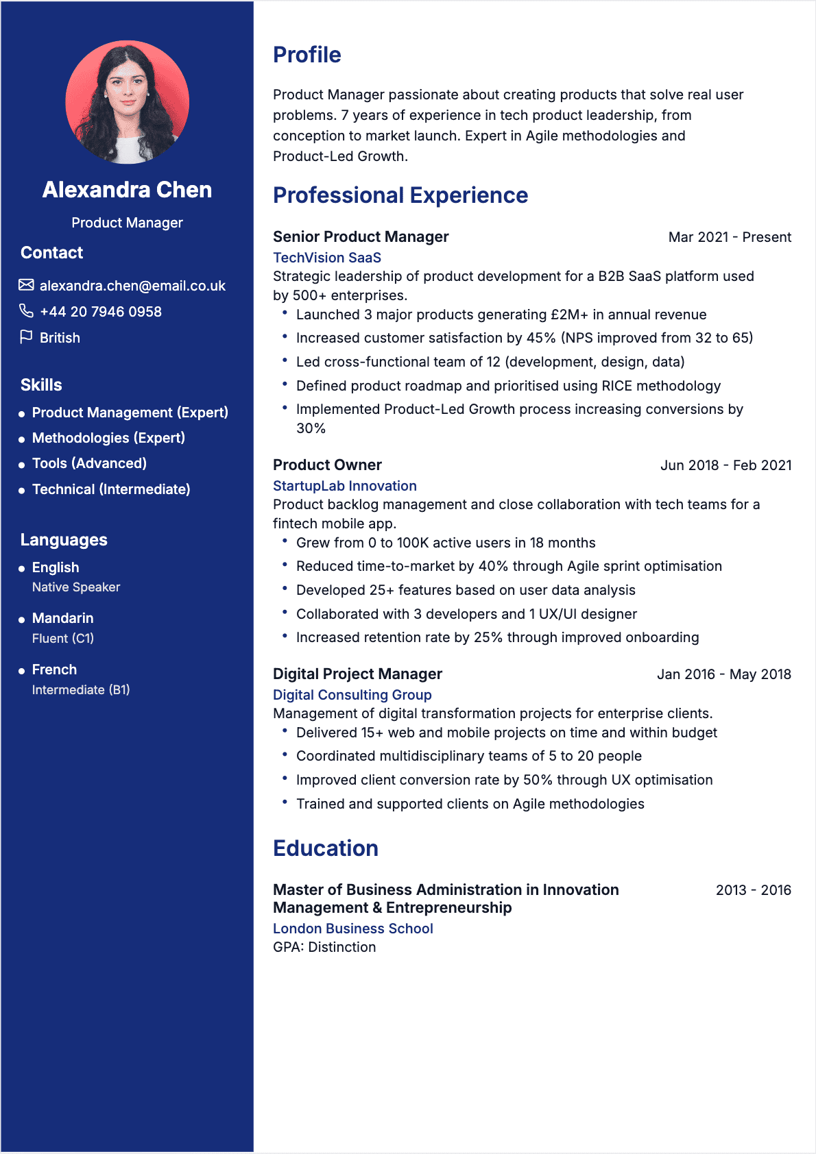 Zenith - Template de CV professionnel optimisé ATS | CVtoWork