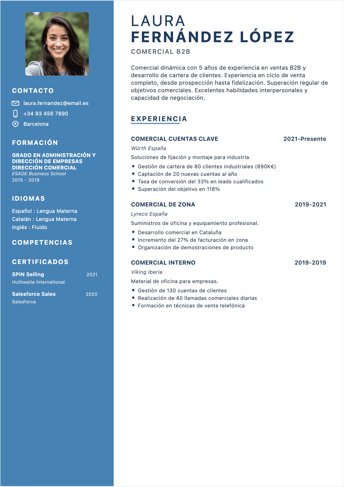 Modèle de CV CV Comercial - Niveau Experimentado | Template professionnel optimisé ATS