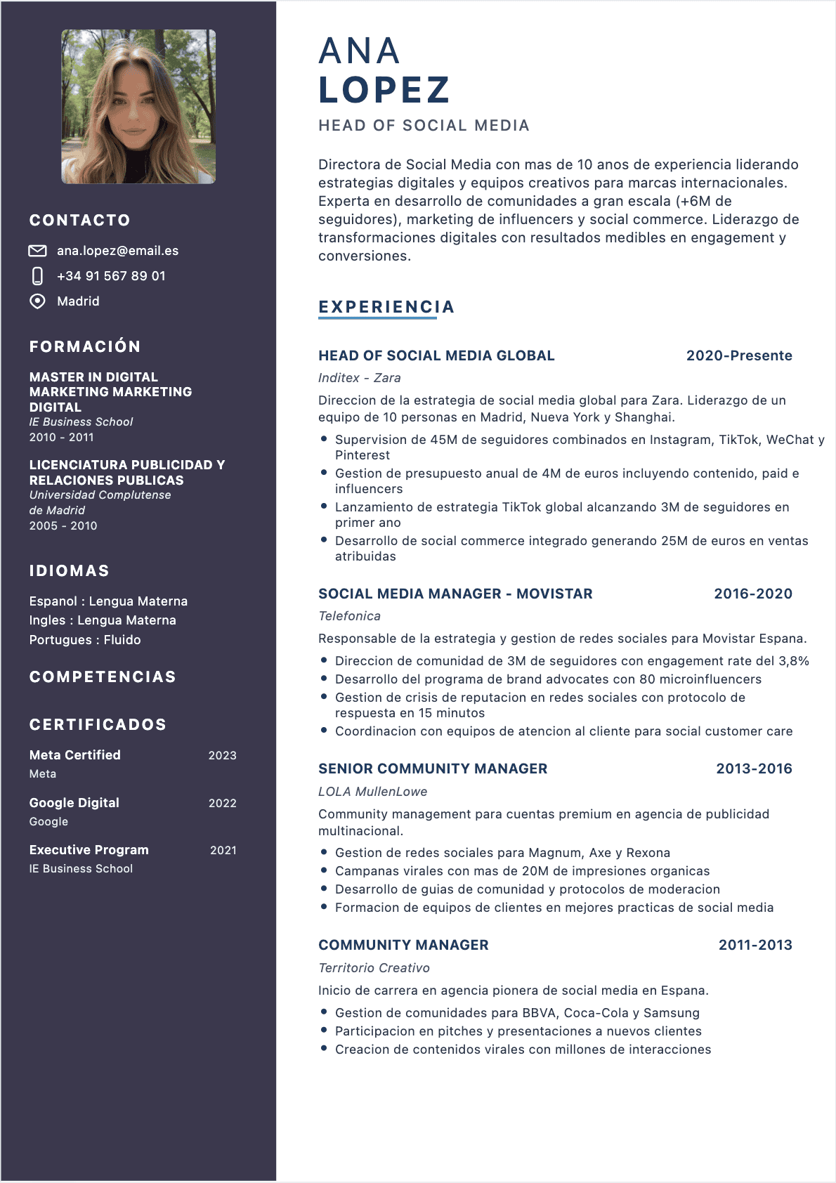 Modèle de CV CV Community manager - Niveau Senior | Template professionnel optimisé ATS