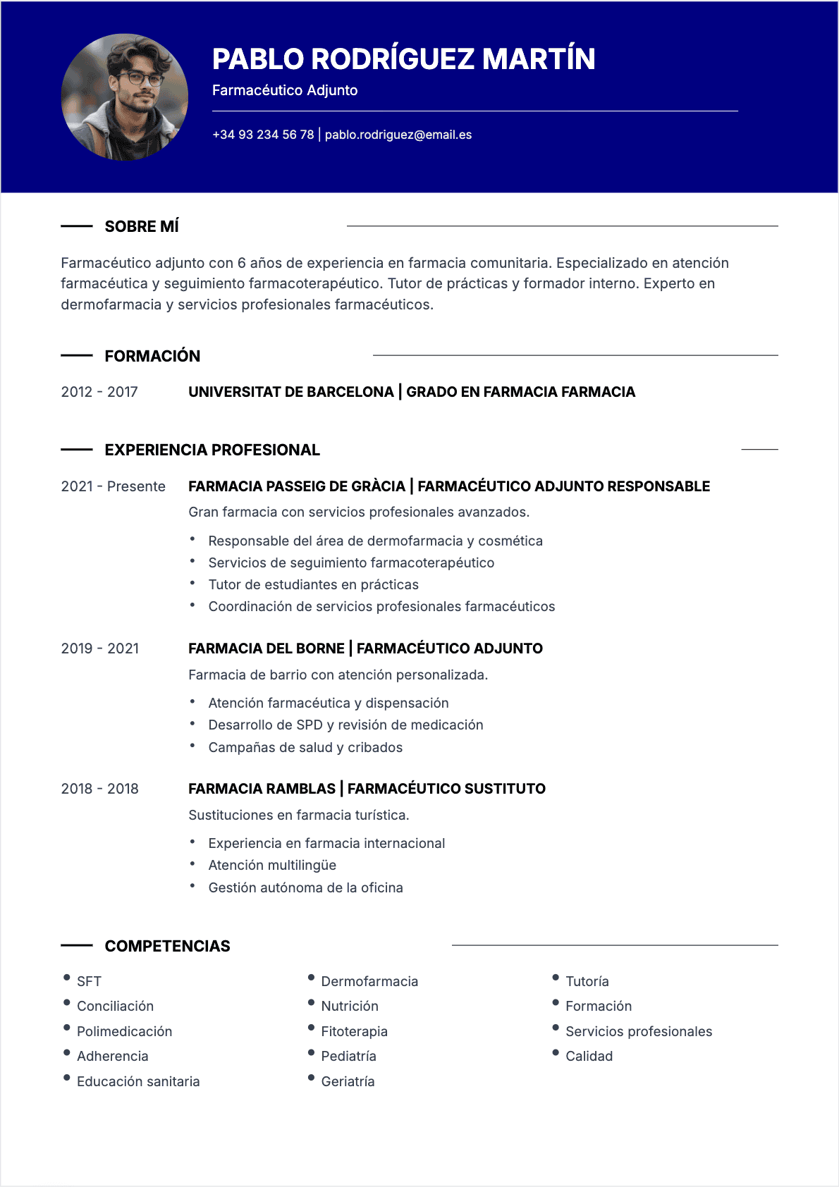 Modèle de CV CV Farmacéutico - Niveau Experimentado | Template professionnel optimisé ATS