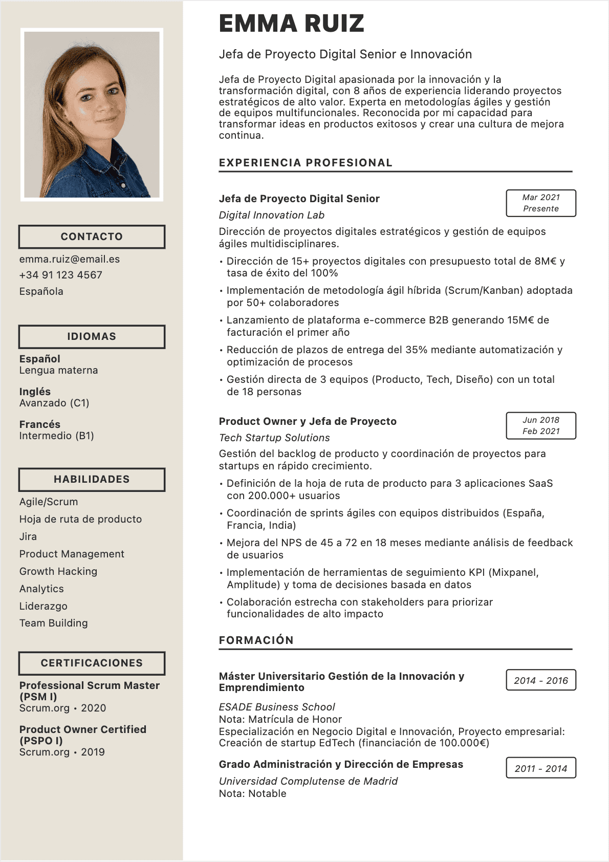 Exemple de CV Professionnel créé avec CVtoWork