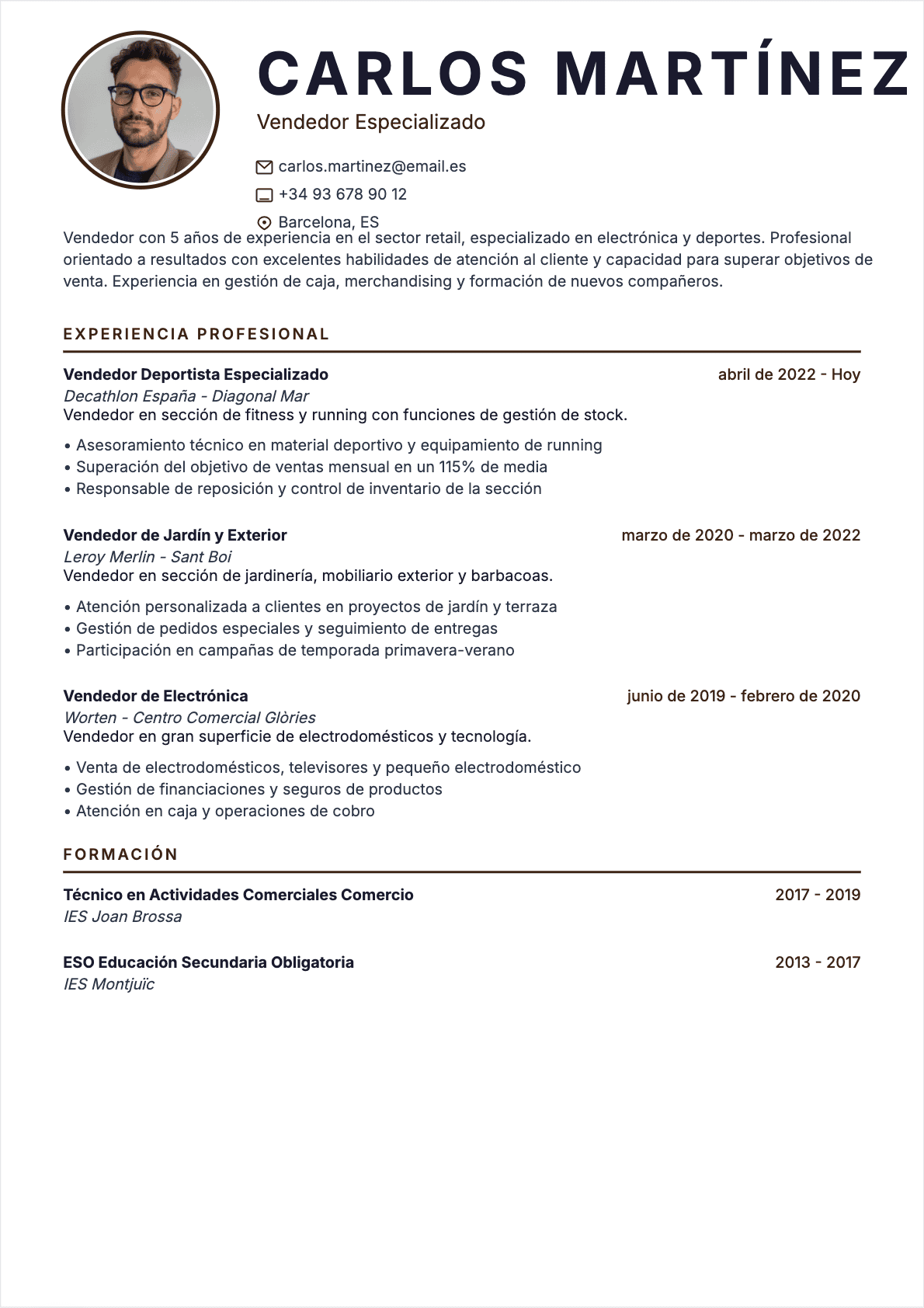 Modèle de CV CV Vendedor - Niveau Experimentado | Template professionnel optimisé ATS