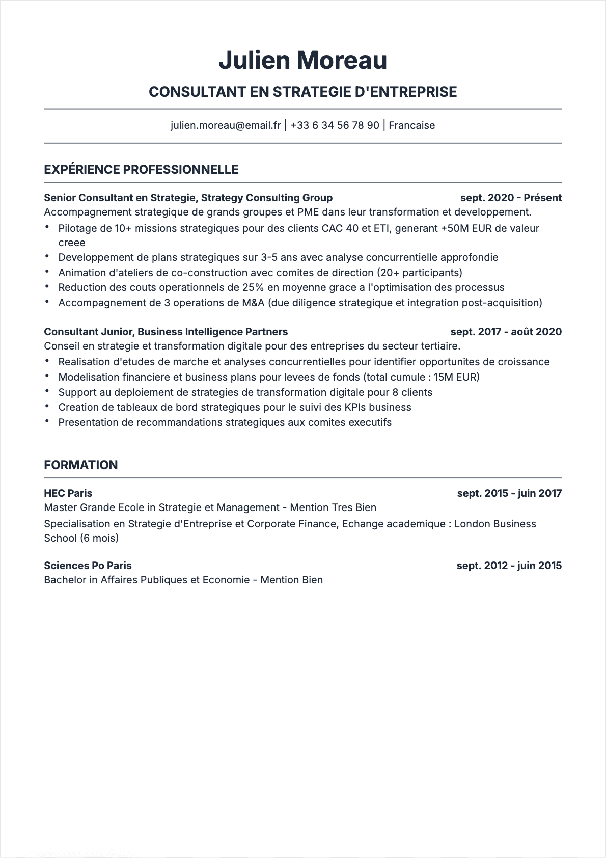 Template CV frame - Modèle professionnel optimisé ATS