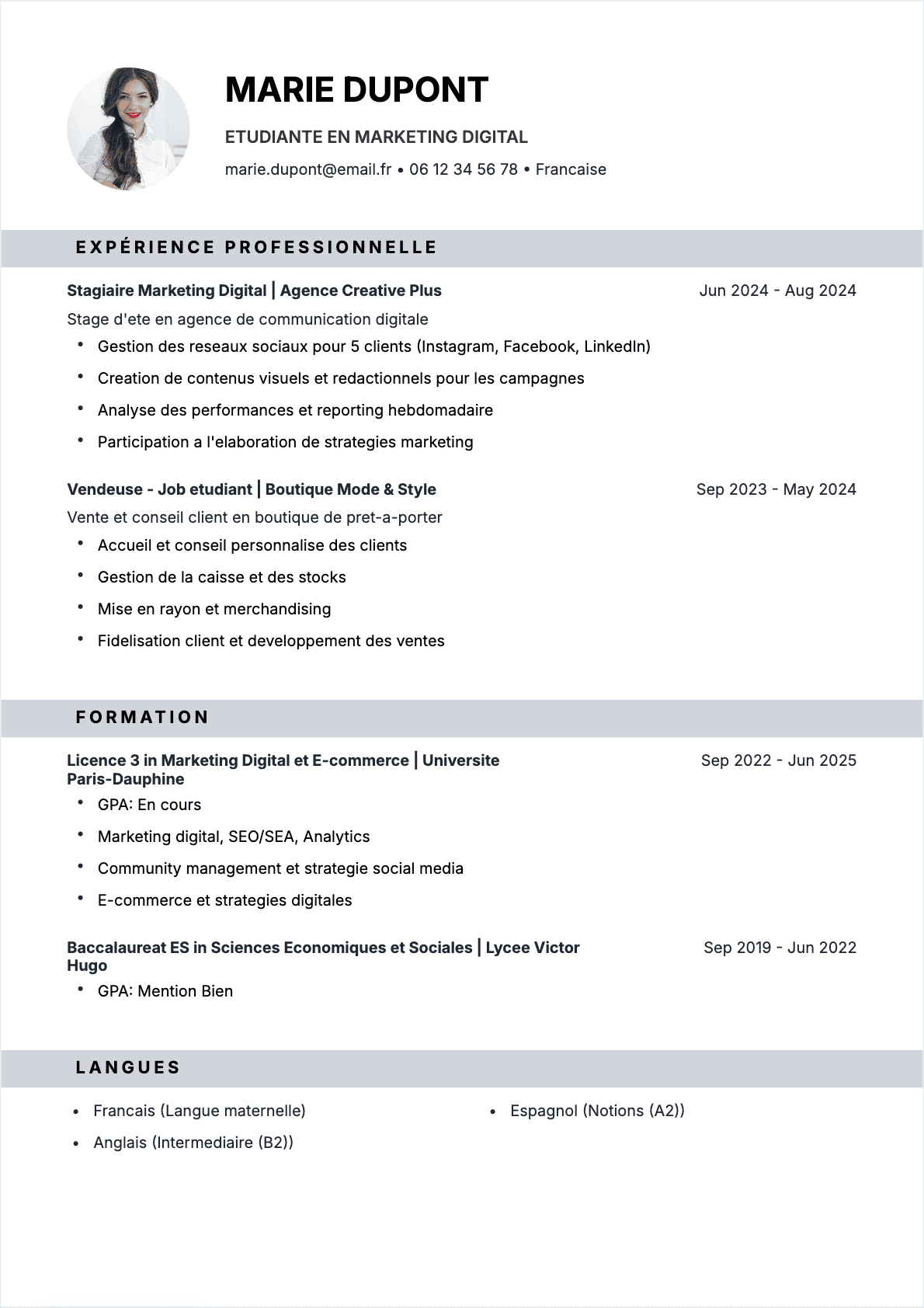 Template CV slate - Modèle professionnel optimisé ATS
