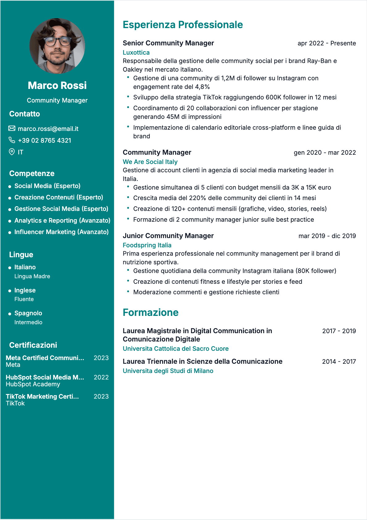 Modèle de CV CV Community manager - Niveau Esperto | Template professionnel optimisé ATS