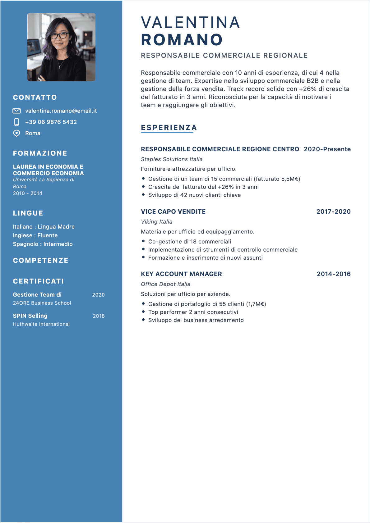 Modèle de CV CV Responsable commerciale - Niveau Esperto | Template professionnel optimisé ATS