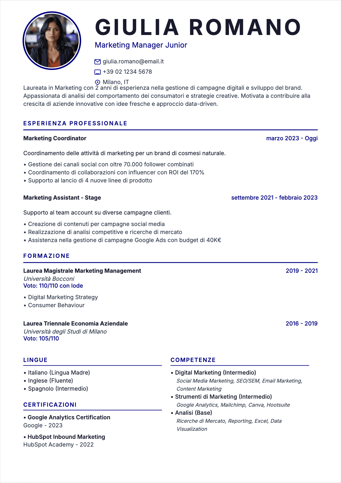 Modèle de CV CV Responsabile marketing - Niveau Principiante | Template professionnel optimisé ATS