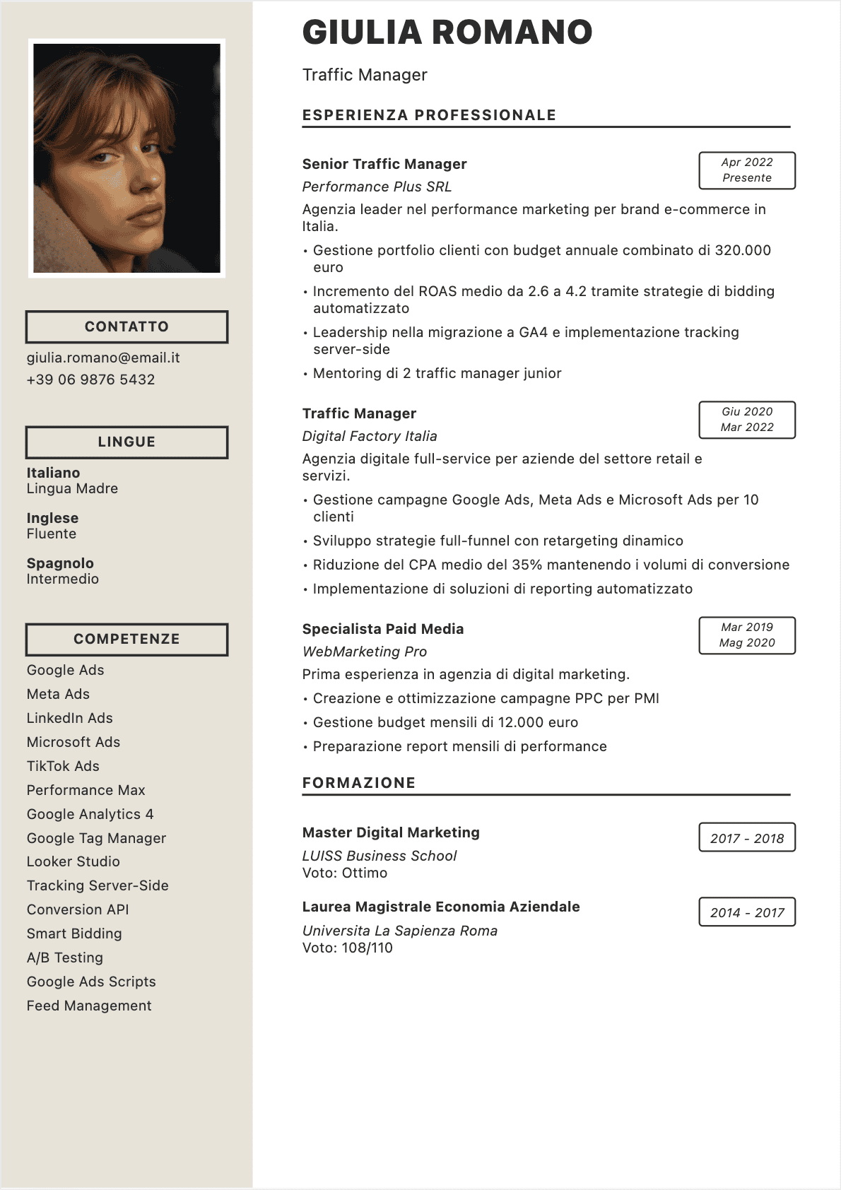 Modèle de CV CV Traffic manager - Niveau Esperto | Template professionnel optimisé ATS