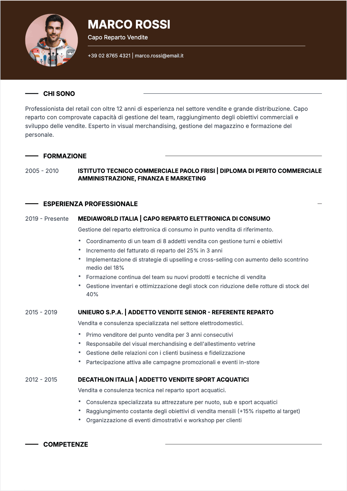 Modèle de CV CV Venditore - Niveau Senior | Template professionnel optimisé ATS